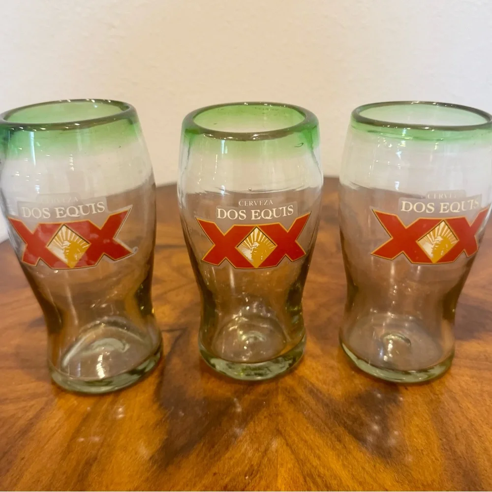 3 Dos Equis XX Hand Blown Beer Glass Set Excellent Condition - Picture 5 of 7